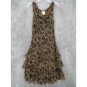 Allison Taylor Dress Womens 6 Animal Print Silk Tiered Statement Ruffle Sheer